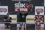 Tom Sykes (Kawasaki), Jonathan Rea (Kawasaki), Chaz Davies (Ducati)