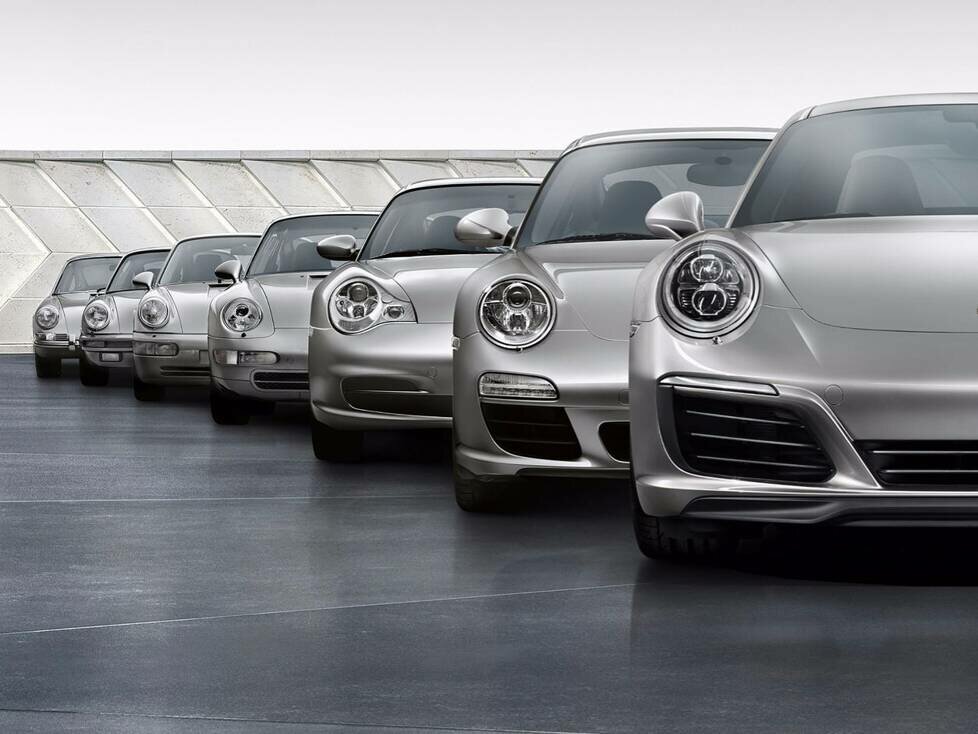 Sieben Porsche 911 Generationen