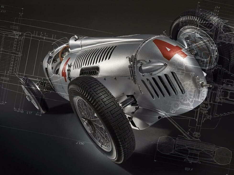 Auto Union Typ C in einem digitalen Gemälde, basierend auf einem Foto von Ben Wiesenthal, der technischen Zeichnung von Janos Rakoszi und dem Grafiker Guido Herrmann