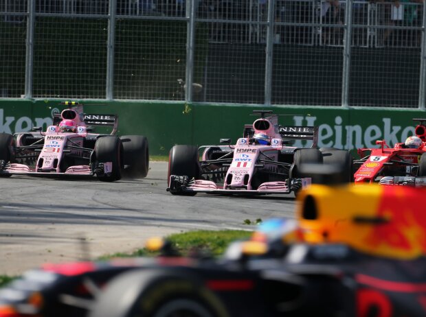 Titel-Bild zur News: Esteban Ocon, Sergio Perez, Sebastian Vettel