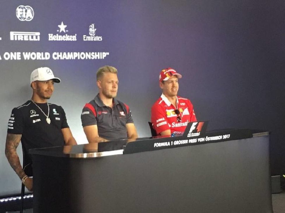 Lewis Hamilton, Kevin Magnussen und Sebastian Vettel
