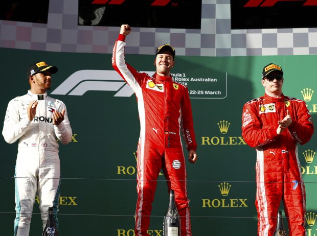 Titel-Bild zur News: Sebastian Vettel, Lewis Hamilton, Kimi Räikkönen