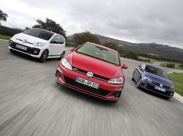 Titel-Bild zur News: VW Up GTI, VW Golf GTI, VW Polo GTI 2018 (v.l.n.r.)