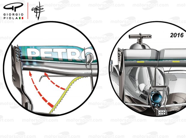 Mercedes F1 W09 vs. F1 W07: Heckflügel, Vergleich