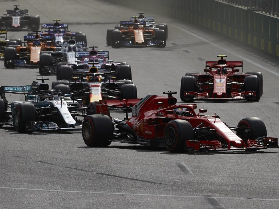 Sebastian Vettel, Lewis Hamilton, Valtteri Bottas, Daniel Ricciardo, Kimi Räikkönen