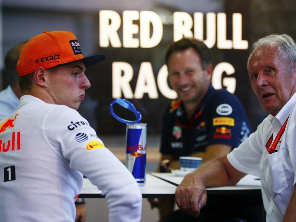 Max Verstappen, Christian Horner. Helmut Marko