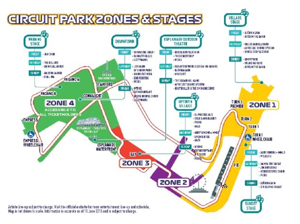 Zonen und Bühnen im Circuit Park von Singapur