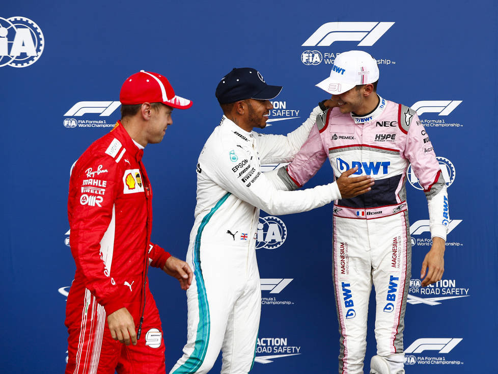Sebastian Vettel, Esteban Ocon, Lewis Hamilton