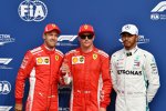 Sebastian Vettel (Ferrari), Kimi Räikkönen (Ferrari) und Lewis Hamilton (Mercedes) 