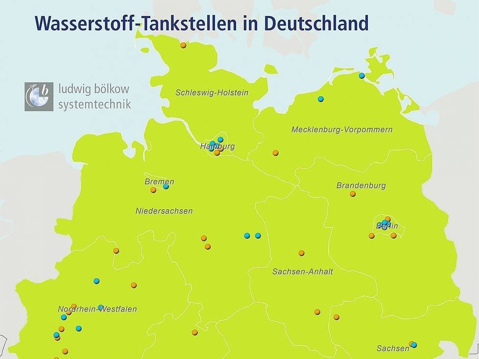 Wasserstofftankstellen in Norddeutschland - Stand Januar 2018