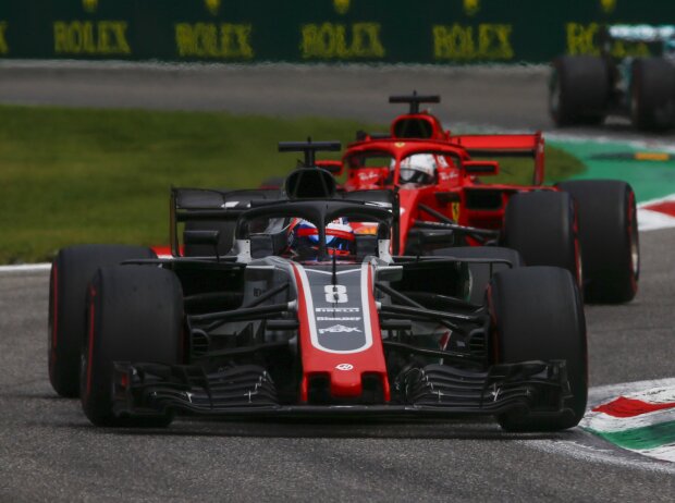 Titel-Bild zur News: Romain Grosjean, Sebastian Vettel, Valtteri Bottas