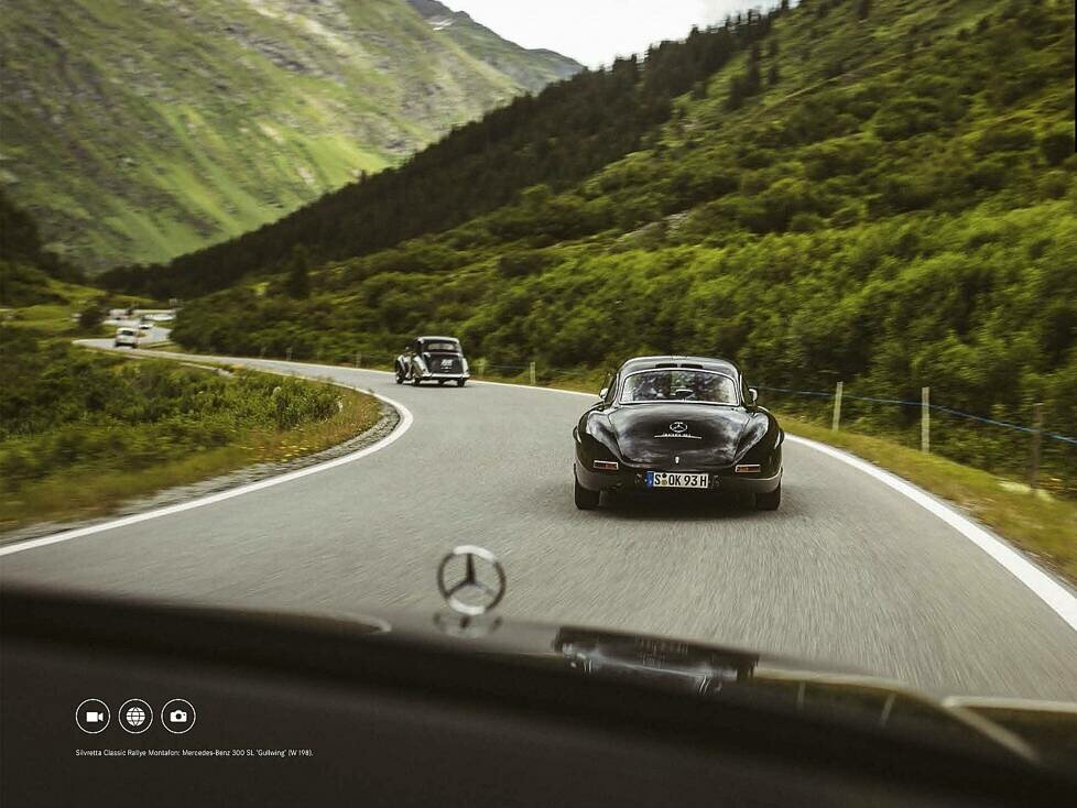 Mercedes-Benz Classic Kalender 2019, Motiv für den Monat August: Mercedes-Benz 300 SL "Gullwing" bei der Silvretta Classic Rallye Montafon.