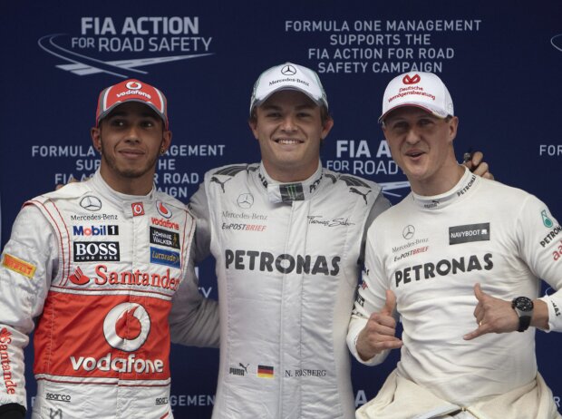 Titel-Bild zur News: Nico Rosberg, Lewis Hamilton, Michael Schumacher