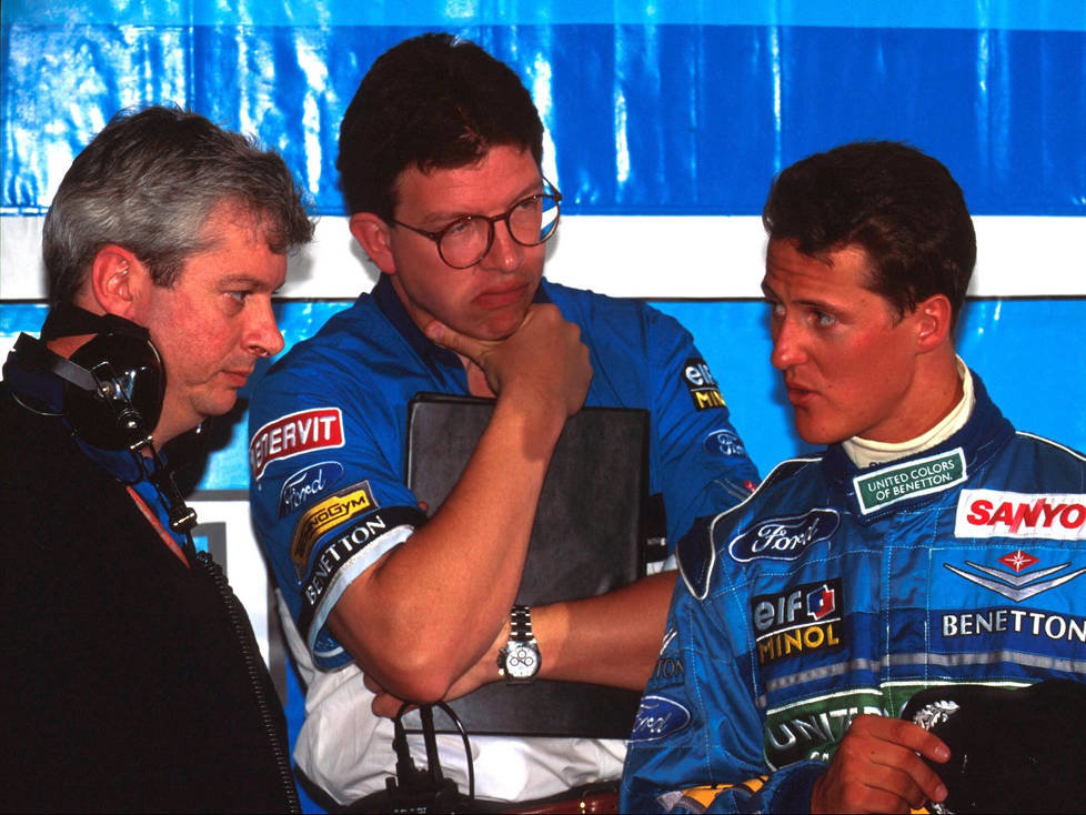 Pat Symonds, Ross Brawn, Michael Schumacher in Silverstone 1994
