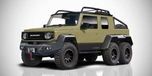 Rendering von SRK Designs: Ein Suzuki Jimny mit sechs Rädern