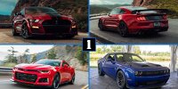 Bild zum Inhalt: Mustang Shelby GT500 2019 vs Challenger Hellcat vs Camaro ZL1