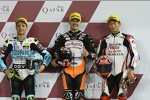 Lorenzo Dalla Porta (Leopard), Aron Canet (Max Racing) und Kaito Toba (Honda Asia) 