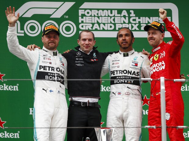 Titel-Bild zur News: Valtteri Bottas, Lewis Hamilton, Sebastian Vettel