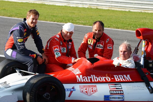 Sebastian Vettel Niki Lauda Gerhard Berger Helmut Marko Red Bull Aston Martin Red Bull Racing F1 ~Sebastian Vettel (Ferrari), Niki Lauda, Gerhard Berger und Helmut Marko ~ 