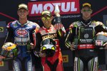 Michael van der Mark, Alvaro Bautista und Jonathan Rea 