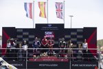 Michael van der Mark, Alvaro Bautista und Jonathan Rea 