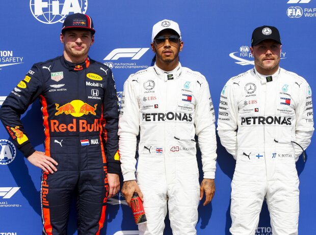 Titel-Bild zur News: Max Verstappen, Lewis Hamilton, Valtteri Bottas