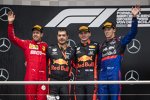 Sebastian Vettel (Ferrari), Max Verstappen (Red Bull) und Daniil Kwjat (Toro Rosso) 