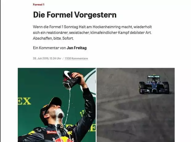 Kommentar "Formel Vorgestern" auf 'Zeit online' Titel-Bild zur News: Kommentar "Formel Vorgestern" auf 'Zeit online'