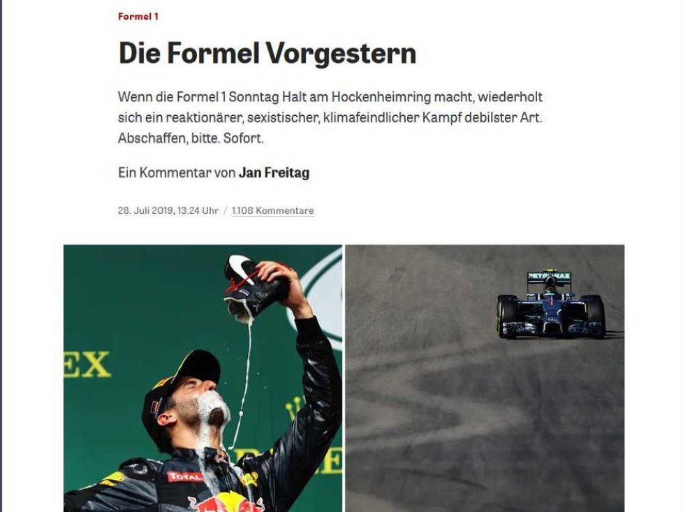 Kommentar "Formel Vorgestern" auf 'Zeit online'