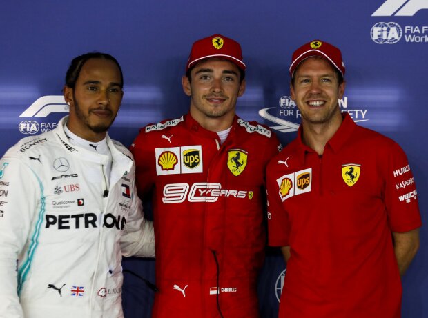 Titel-Bild zur News: Lewis Hamilton, Charles Leclerc, Sebastian Vettel