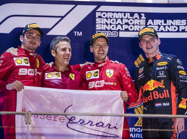 Titel-Bild zur News: Charles Leclerc, Sebastian Vettel, Max Verstappen