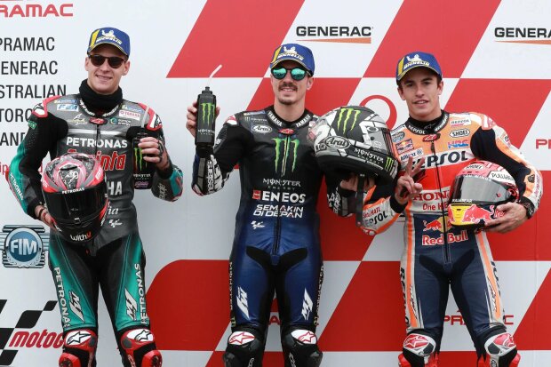Maverick Vinales Fabio Quartararo Marc Marquez ~Maverick Vinales (Yamaha), Fabio Quartararo (Petronas Yamaha) und Marc Marquez (Honda) ~ Maverick Vinales Fabio Quartararo Marc Marquez ~Maverick Vinales (Yamaha), Fabio Quartararo (Petronas Yamaha) und Marc Marquez (Honda) ~