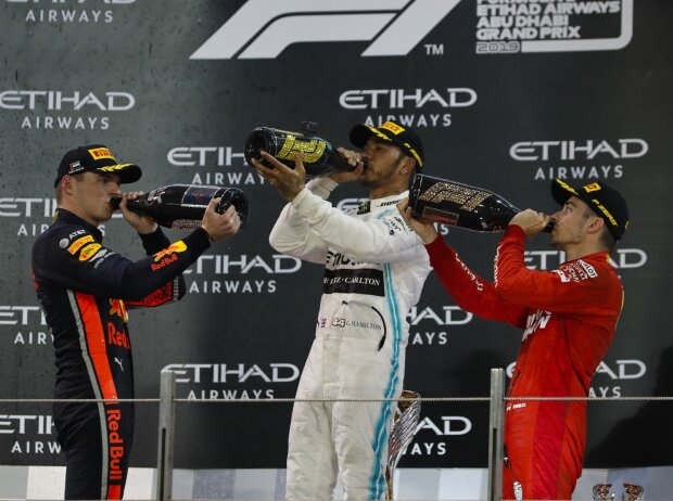 Titel-Bild zur News: Max Verstappen, Lewis Hamilton, Charles Leclerc