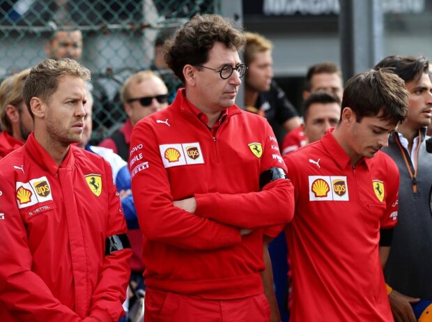 Titel-Bild zur News: Sebastian Vettel, Mattia Binotto, Charles Leclerc, Anthoine Hubert