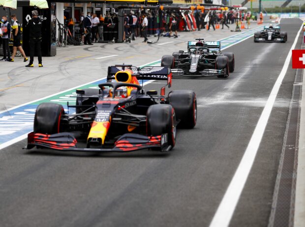 Titel-Bild zur News: Max Verstappen, Lewis Hamilton, Valtteri Bottas