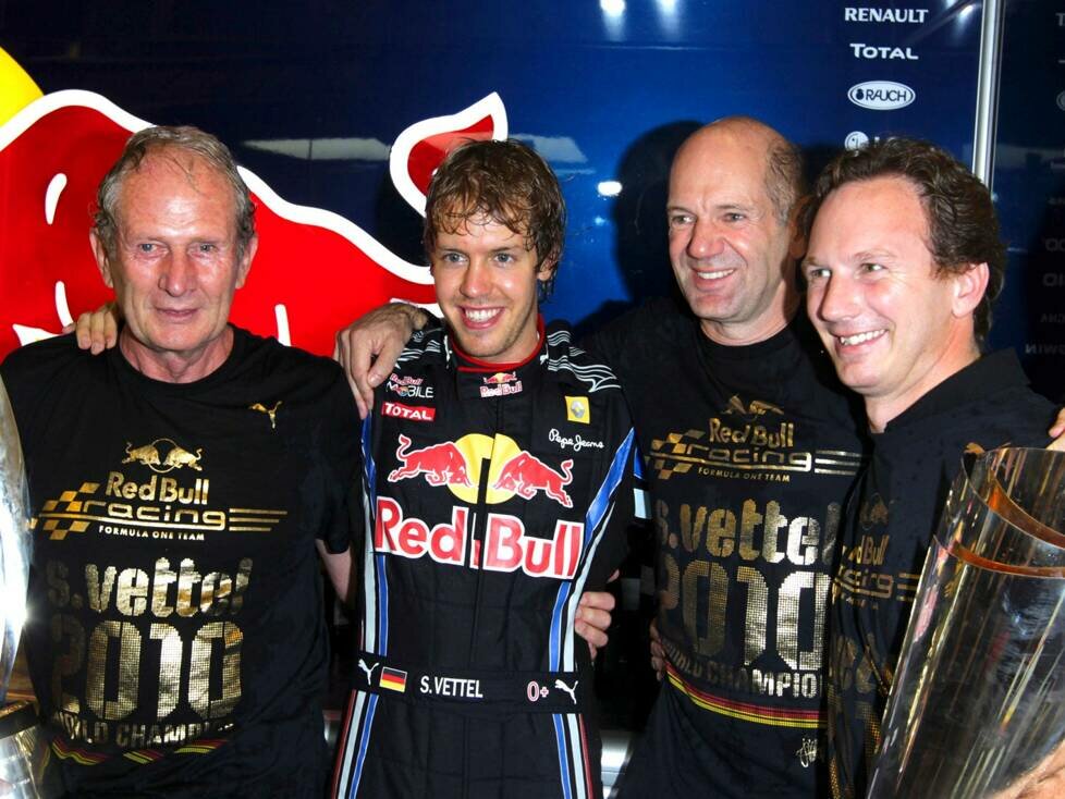 Helmut Marko, Sebastian Vettel, Adrian Newey, Christian Horner