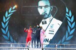 Sebastian Vettel (Ferrari), Lewis Hamilton (Mercedes), Toto Wolff und Sergio Perez (Racing Point) 