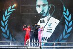 Sebastian Vettel (Ferrari), Lewis Hamilton (Mercedes), Toto Wolff und Sergio Perez (Racing Point) 