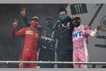 Sebastian Vettel (Ferrari), Lewis Hamilton (Mercedes), Toto Wolff und Sergio Perez (Racing Point) 