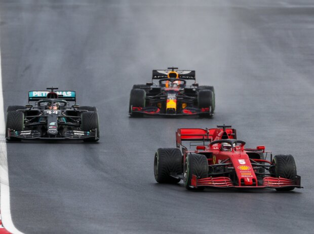 Titel-Bild zur News: Sebastian Vettel, Lewis Hamilton, Max Verstappen