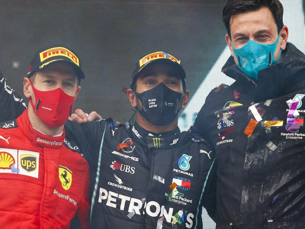 Sebastian Vettel, Lewis Hamilton, Toto Wolff, Sergio Perez