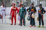 Kimi Räikkönen (Alfa Romeo), Charles Leclerc (Ferrari), Sebastian Vettel (Aston Martin), Max Verstappen (Red Bull) und Sergio Perez (Red Bull) 