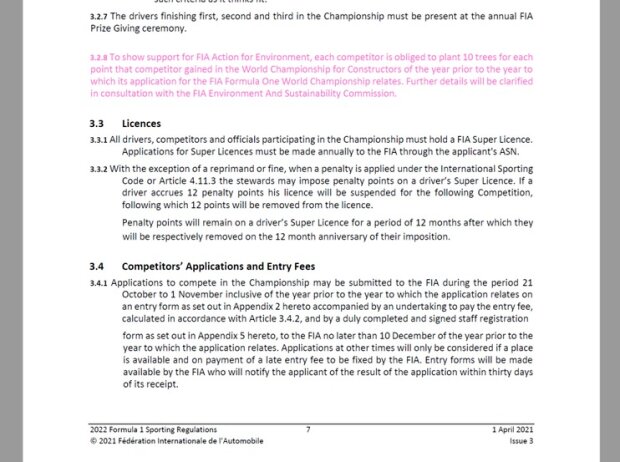 Der neue Passus 3.2.8 im sportlichen Reglement der Formel 1 2022 Der neue Passus 3.2.8 im sportlichen Reglement der Formel 1 2022