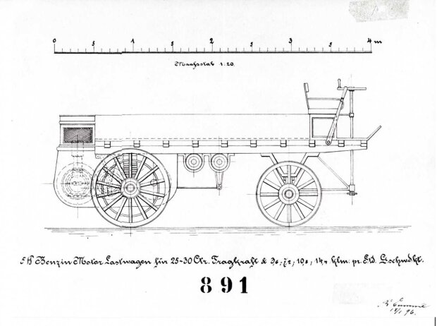 Der weltweit erste Lastwagen von 1896 Der weltweit erste Lastwagen von 1896