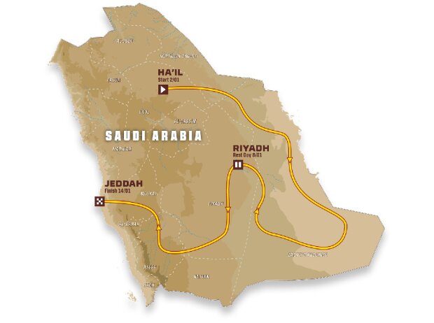 Route für die Rallye Dakar 2022 in Saudi-Arabien