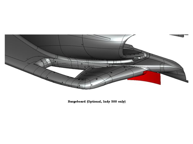Optionales Bargeboard am IndyCar-Unterboden für das Indy 500 im Mai 2021 Optionales Bargeboard am IndyCar-Unterboden für das Indy 500 im Mai 2021
