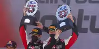 Scott Martin und Elfyn Evans bei der Siegerehrung nach der Rallye Portugal