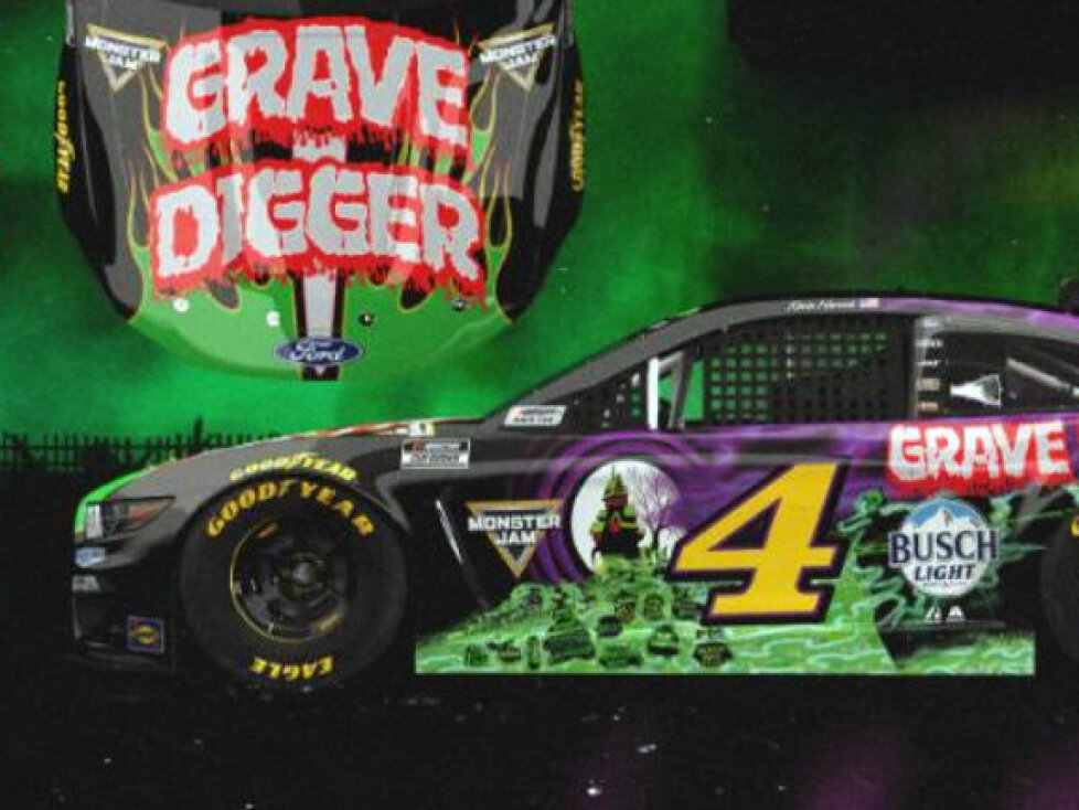 Grave-Digger-Design am Stewart/Haas-Ford von Kevin Harvick für das NASCAR-Rennen in Nashville 2021