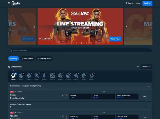 Stake.com Online-Wetten Dashboard