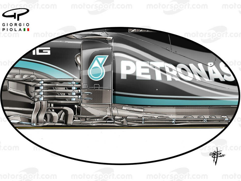 Grafische Darstellung des Mercedes-Upgrades im Unterboden-Bereich beim Formel-1-Rennen in Silverstone (Großbritannien)
